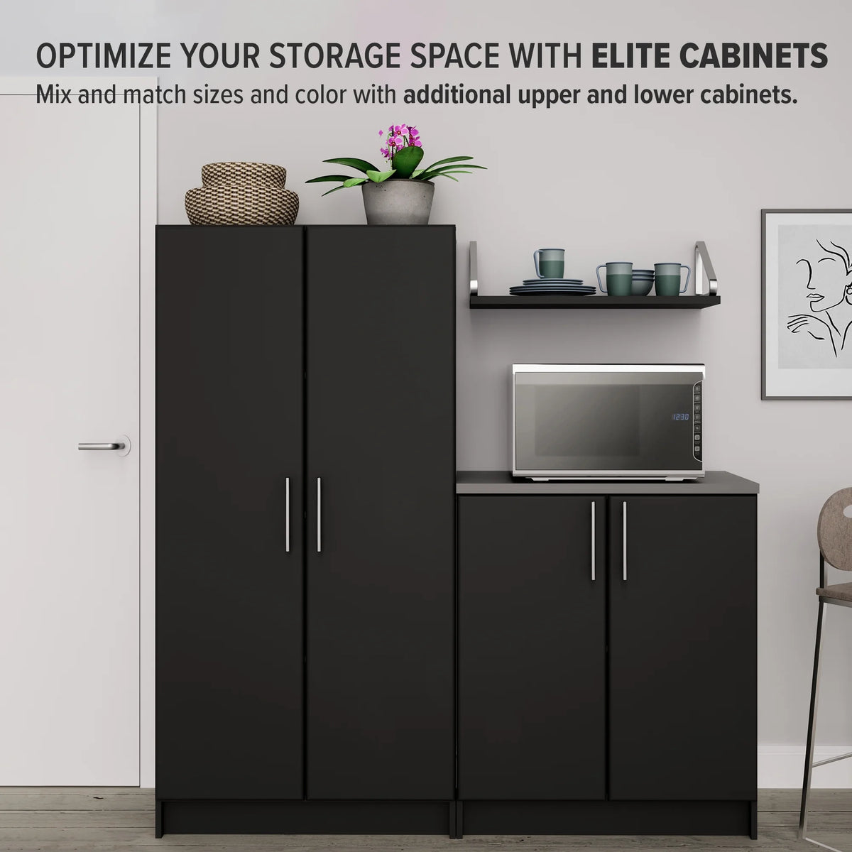 Black 32" Storage Cabinet with 1 Adjustable Shelf U25321