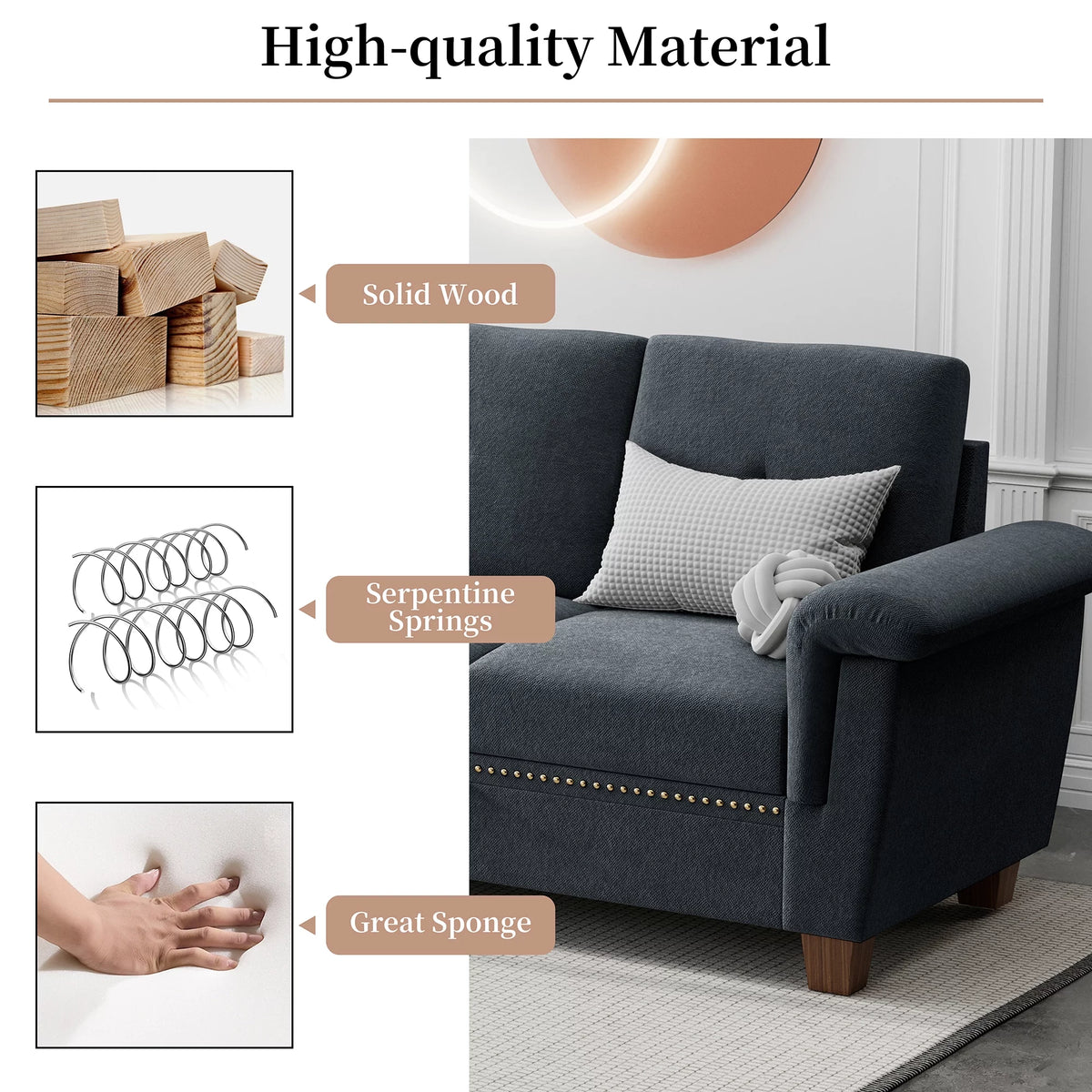 Dark Grey L Shaped Sectional Sofa with Storage Chaise I807607