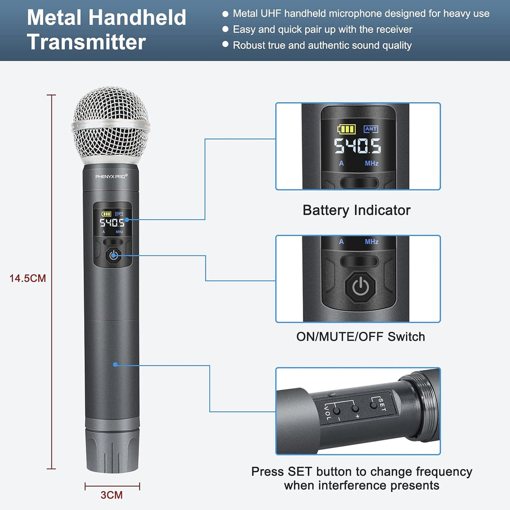 UHF Wireless Microphone System, 30 Adjustable Frequencies, Handheld/Bodypack/Headset/Lapel Mic Set with Case U235099