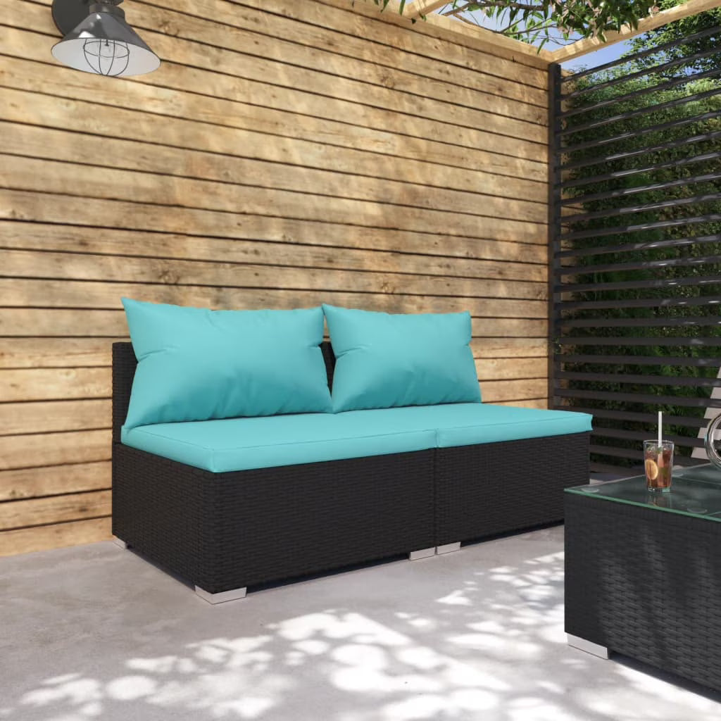2 Piece Patio Furniture Set with Cushions Poly Rattan Black S8675