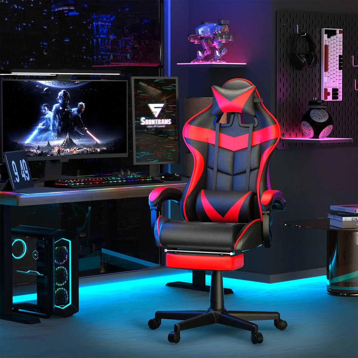 Red Ergonomic Gaming Office Chair with Footrest P672784