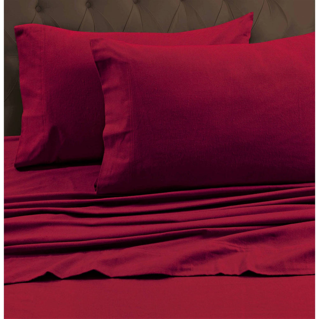 Queen Heavyweight Flannel Solid Fitted Sheet Deep Red J51711