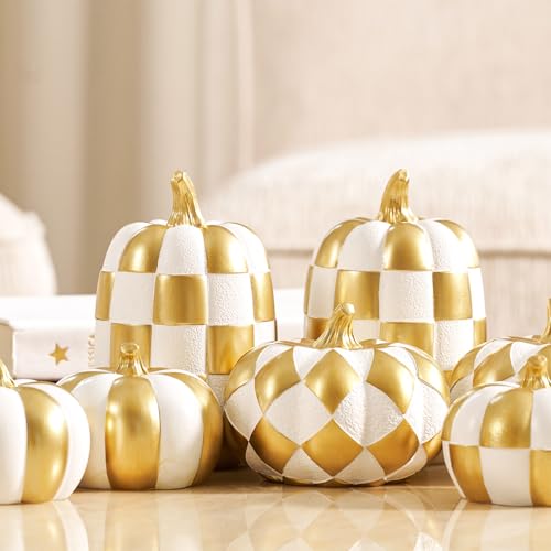 7Pcs Black and White Faux Checkered Pumpkins T367220