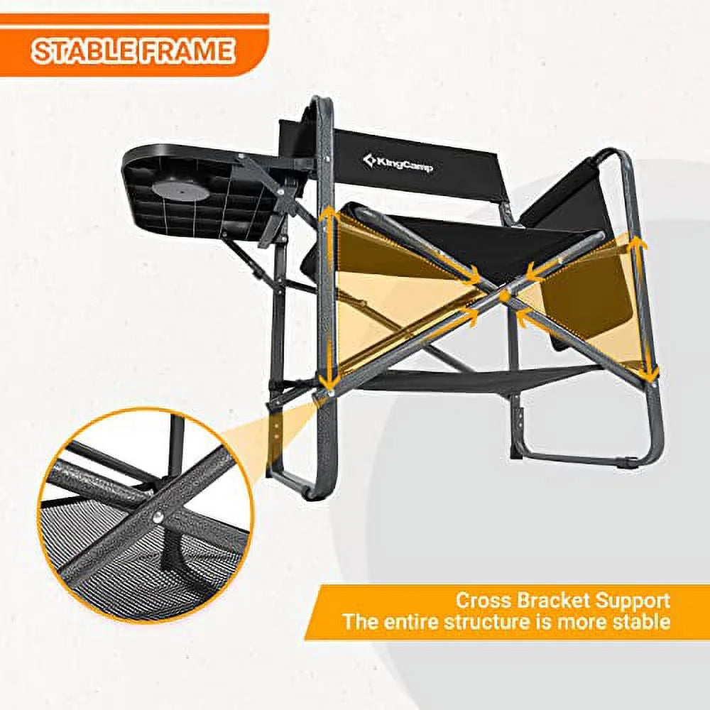 Folding Camping Chair with Side Table and Storage Pockets Black D93582