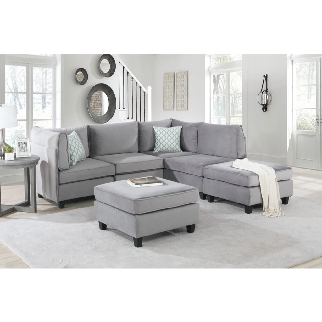 Gray Velvet 6Pc Modular Reversible Sectional Sofa S5137