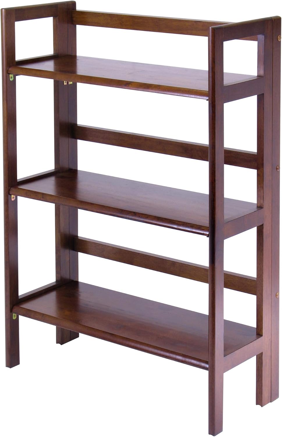 Antique Walnut/Black 3-PC Folding Bookcase with Fabric Basket I308224
