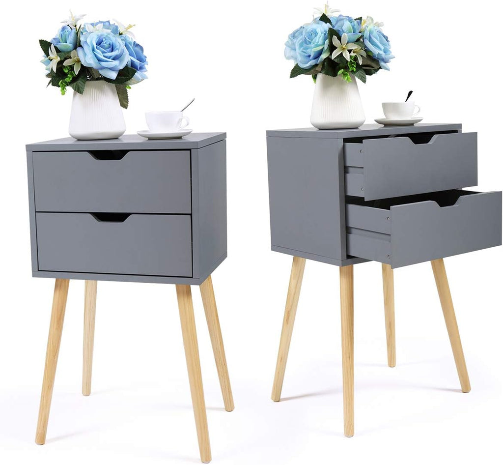 Blue 2 Drawer Wood Nightstand O55214