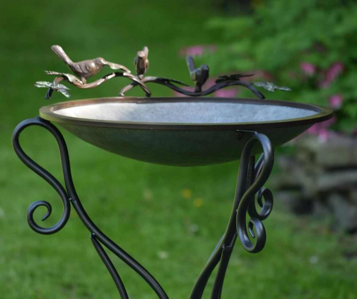 Galvanized Birdbath with Cast Iron Bird Accents U75265