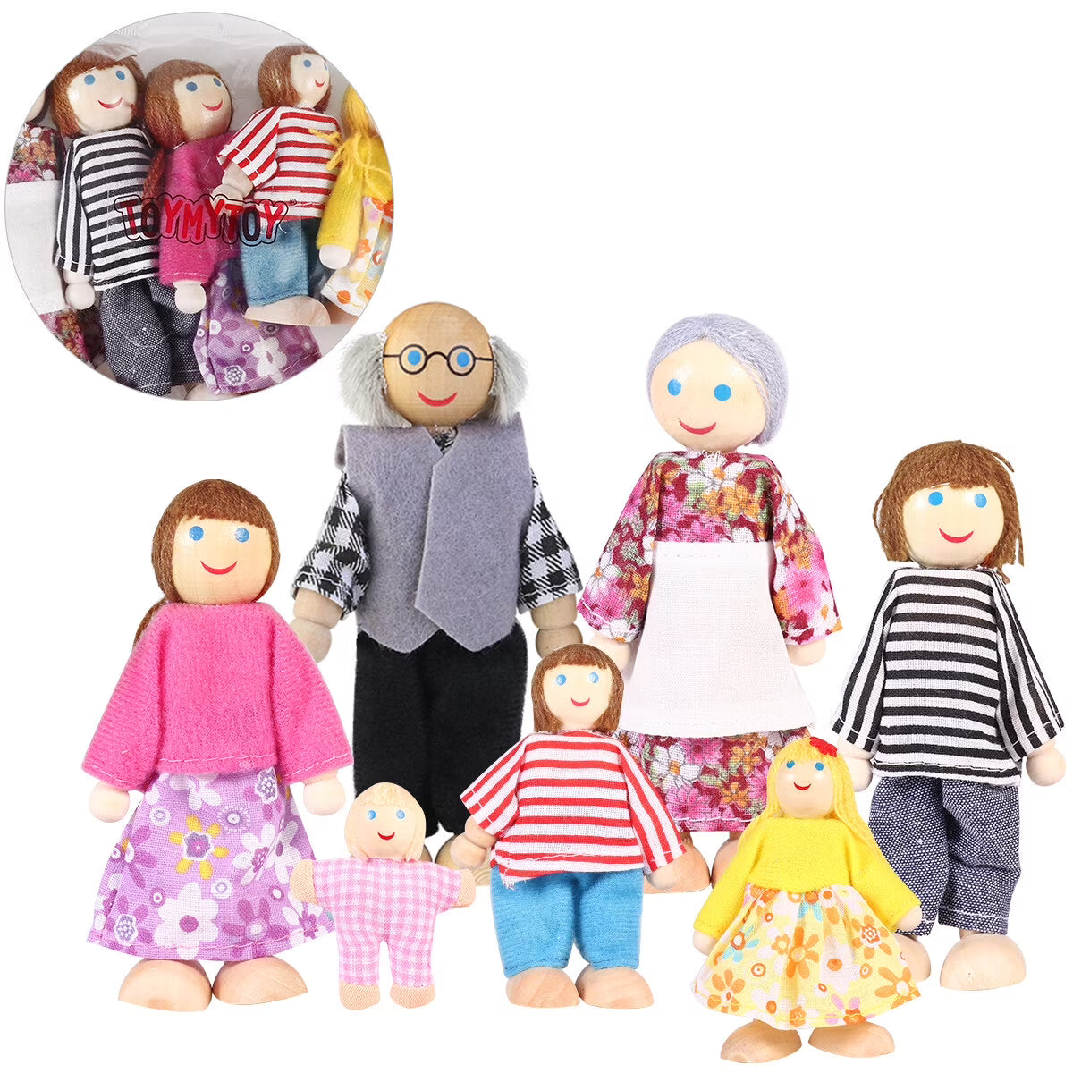 7 Pieces Wooden Dollhouse Family Set Mini People Figures Q12205