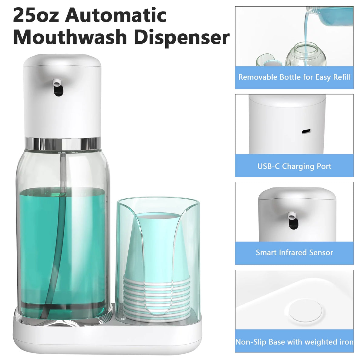 25oz Electric Mouthwash Dispenser with Cup Holder C4236