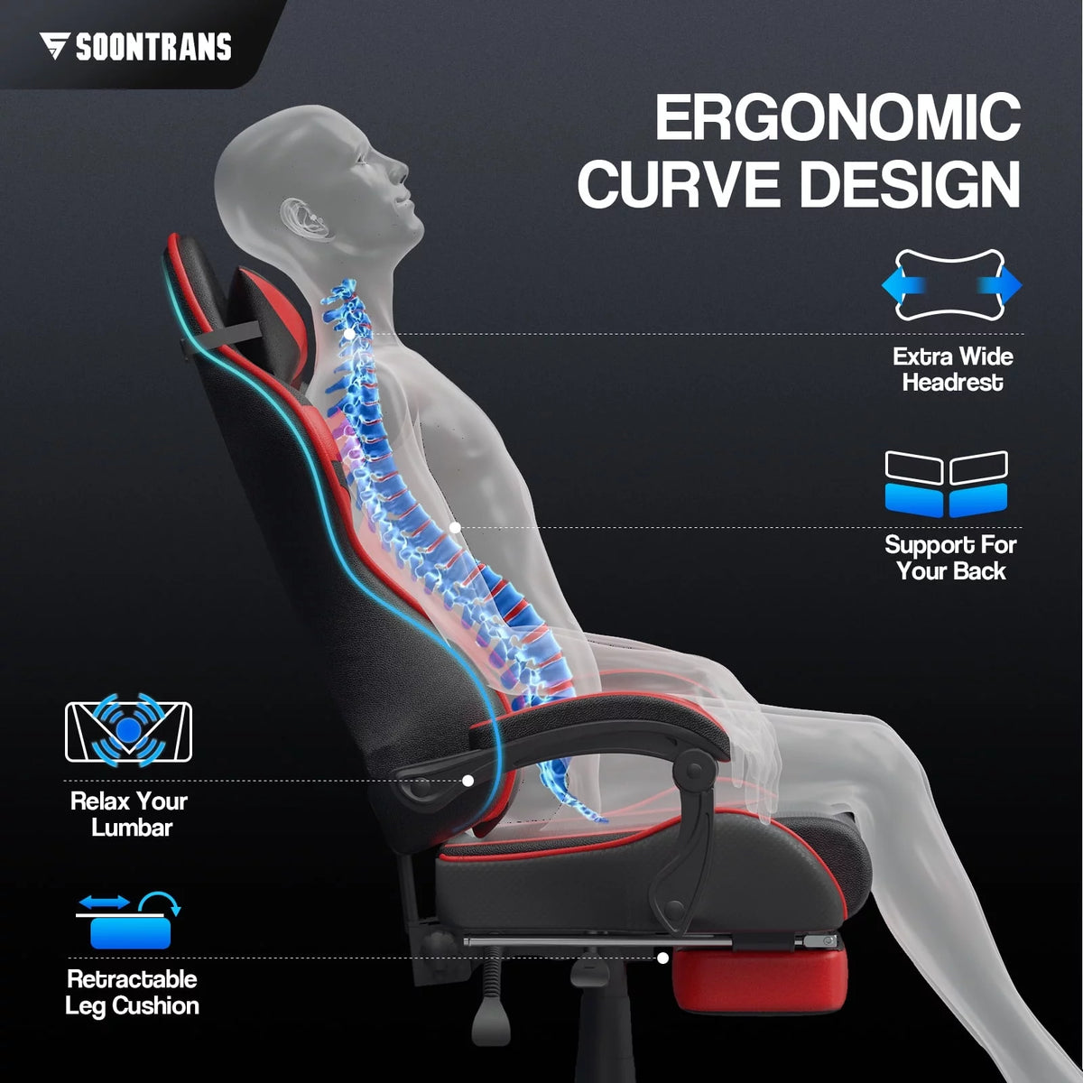 Red Ergonomic Gaming Office Chair with Footrest P672784