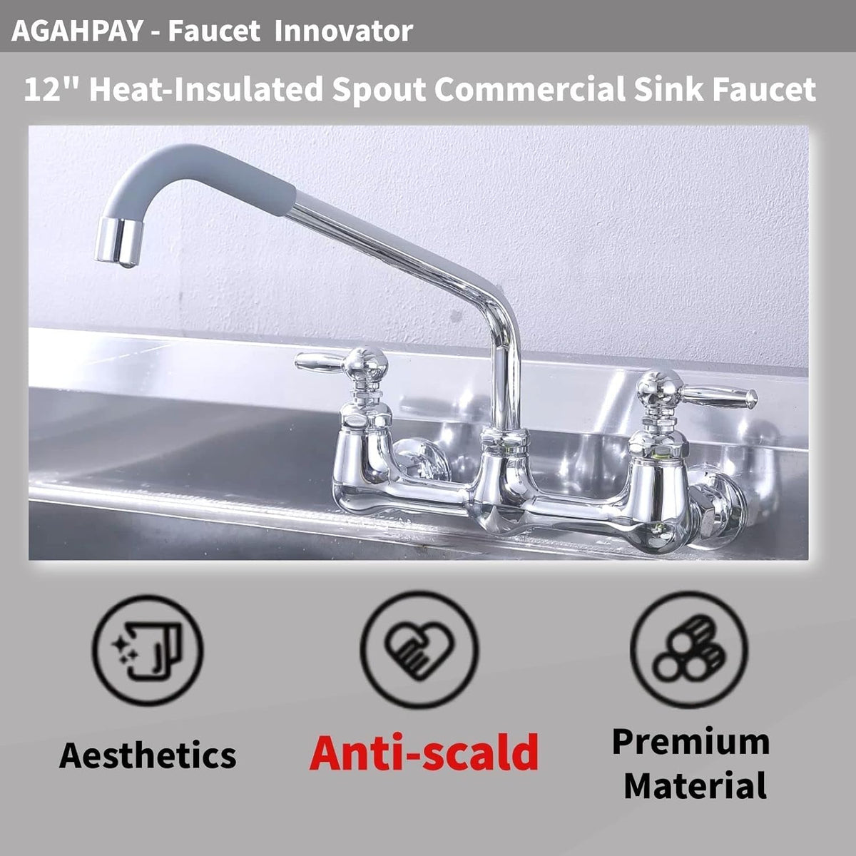Wall Mount Commercial Sink Faucet with 8 Inch Center N54657