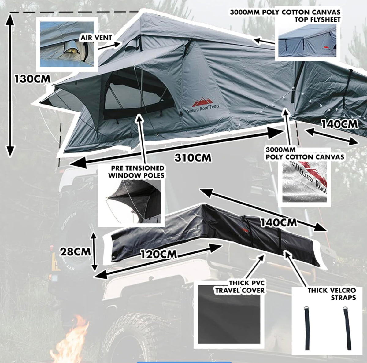 Extended Ventura Deluxe 1.4 Roof Top Tent S606