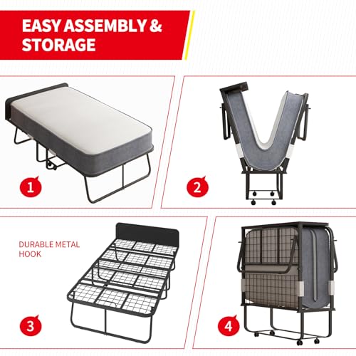 Twin Size Folding Bed with 4" Memory Foam Mattress & Metal Frame T896956
