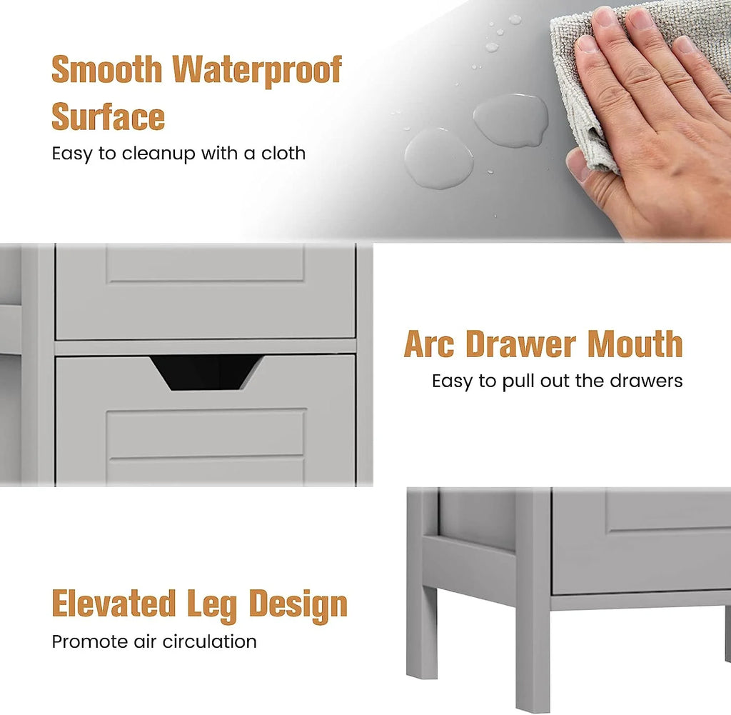 Bathroom Storage Cabinet, Freestanding Wooden Side Storage Cabinet with 2 Adjustable Drawers R9213