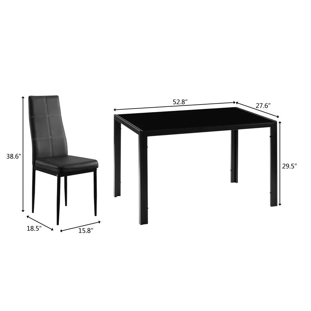7 Pcs Glass Dining Table Set with 6 Chairs, Black R6536