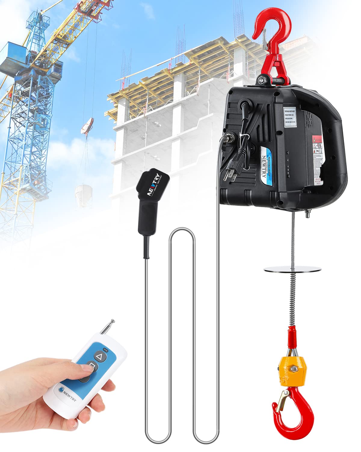 3 in 1 Electric Hoist Winch 1,100lb Wireless Remote Control, 110/120 Volt Portable Power Electric Hoist E5085