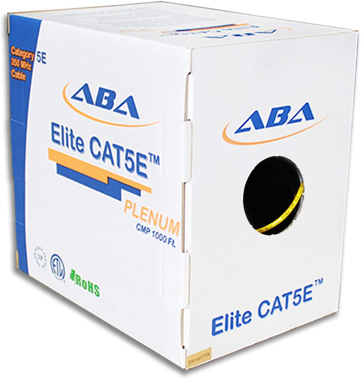 CAT5E Plenum Ethernet Cable 1000ft UTP 24AWG Solid Bare Copper Yellow R963397