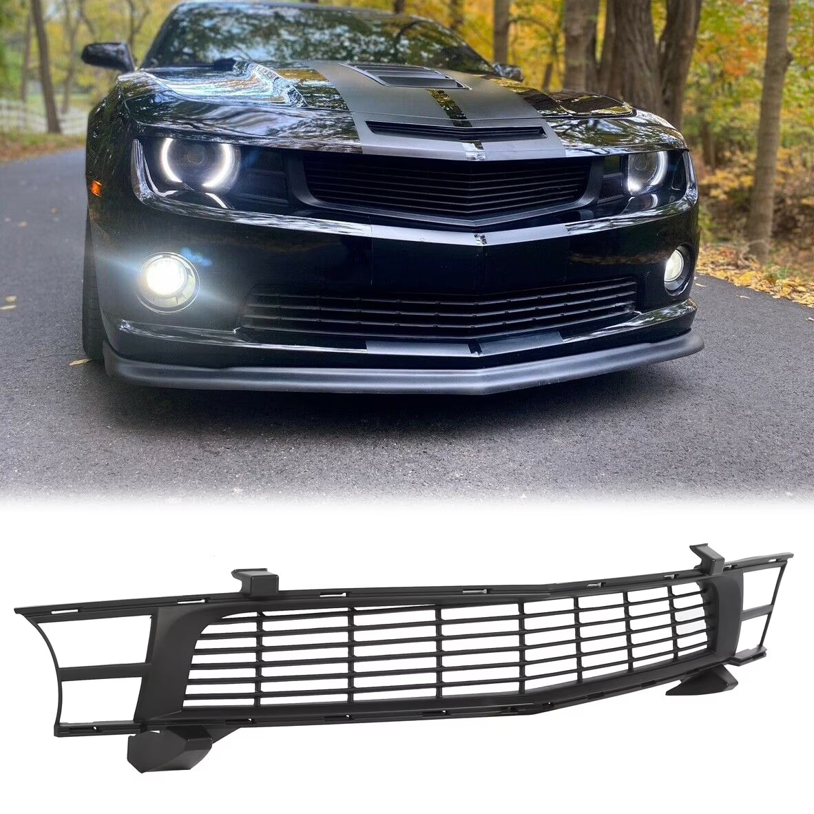 Front Heritage Bumper Upper Grille Grill Mesh for 2010-2015 Chevrolet Camaro SS LT ZL1 Dark Argent B465