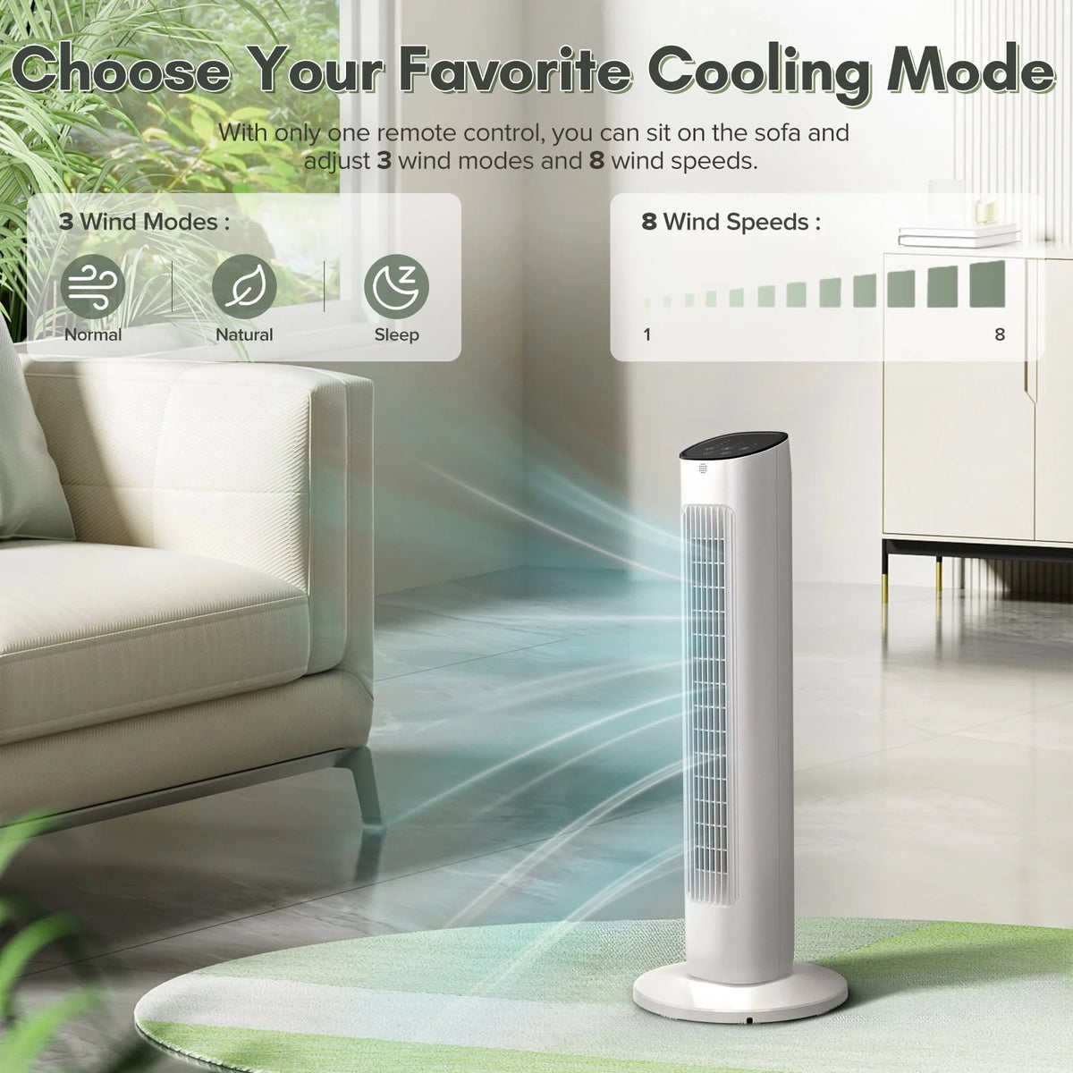 Black 30 Oscillating Tower Fan with 8 Speeds D690039
