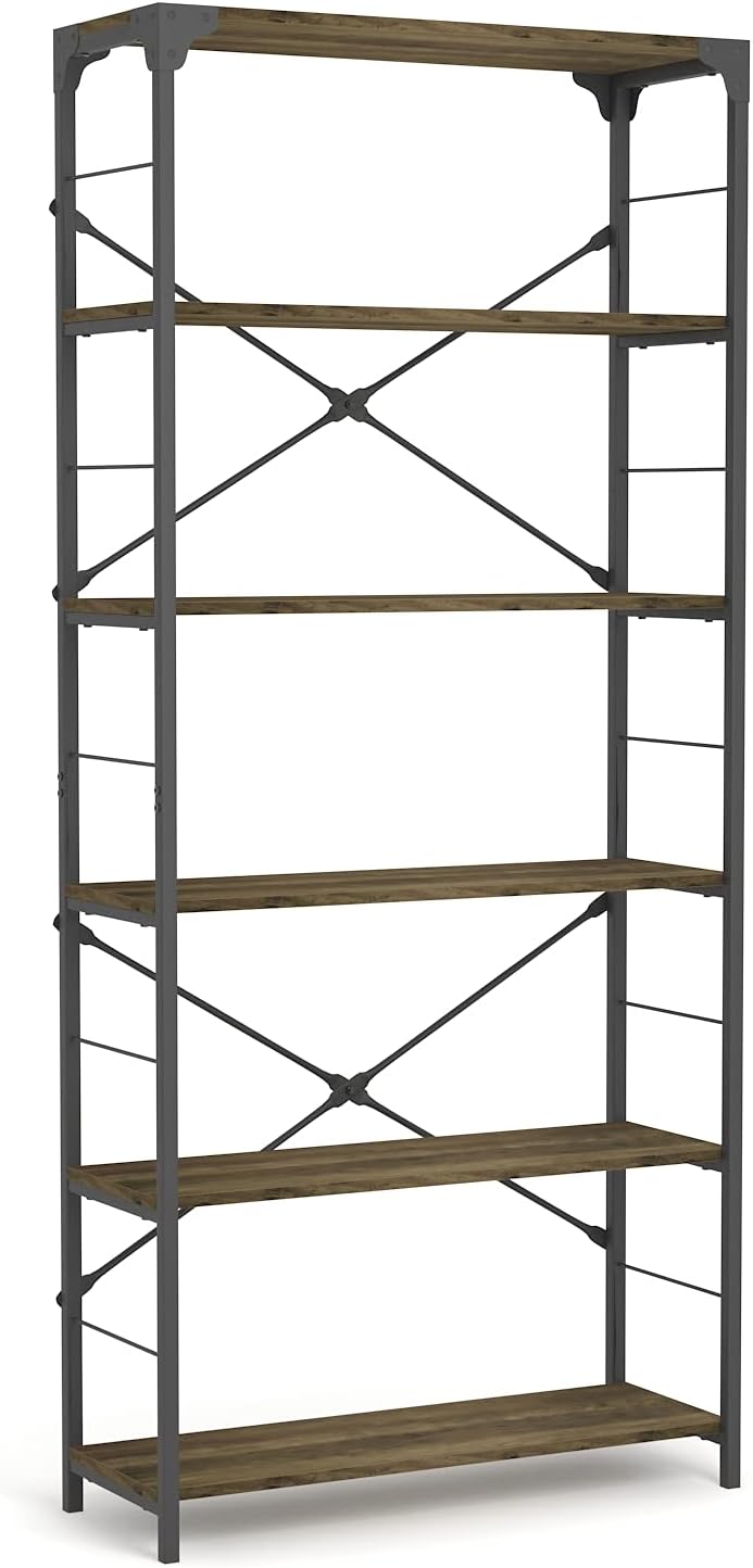 6-Tier Industrial Black Bookcase F825