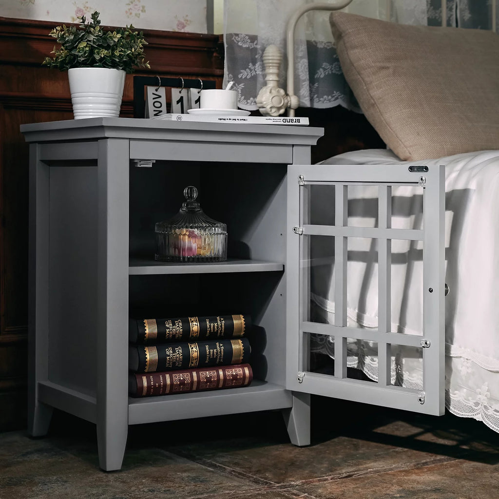 Grey Bedside Table with Storage Compartments A672