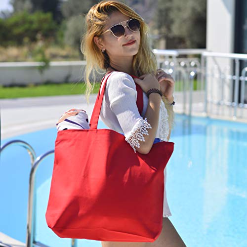 6 Pack Large Canvas Tote Bag with Zippered Closure E66457