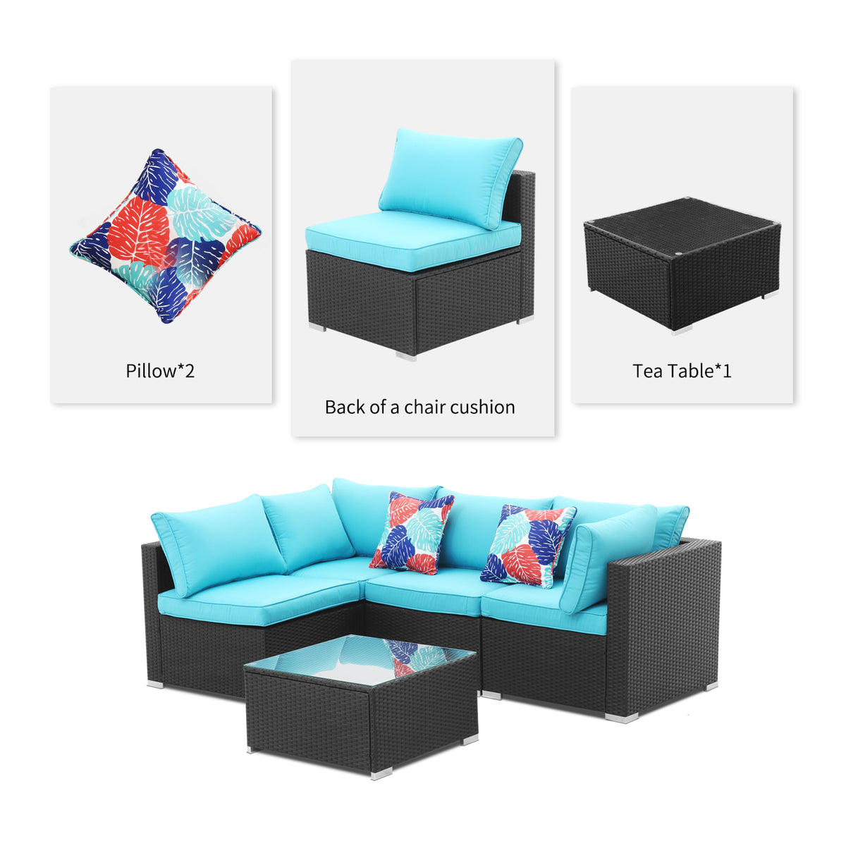 Blue 5 Pieces Outdoor Patio Conversation Sofa Set I30287