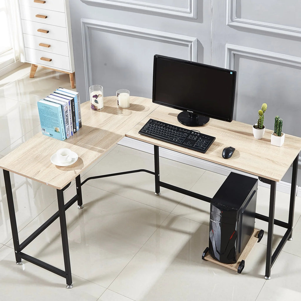 L-shaped Corner Computer Desk Workstation Wood and Metal Large Size Y5475