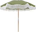 6.5ft Boho Fringe Beach Umbrella with Tassel Wood Pole UPF50+ UV Protection, Green F40301