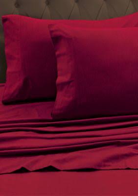 Queen Heavyweight Flannel Solid Fitted Sheet Deep Red J51711