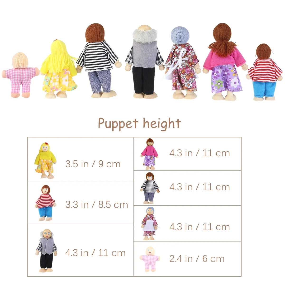 7 Pieces Wooden Dollhouse Family Set Mini People Figures Q12205
