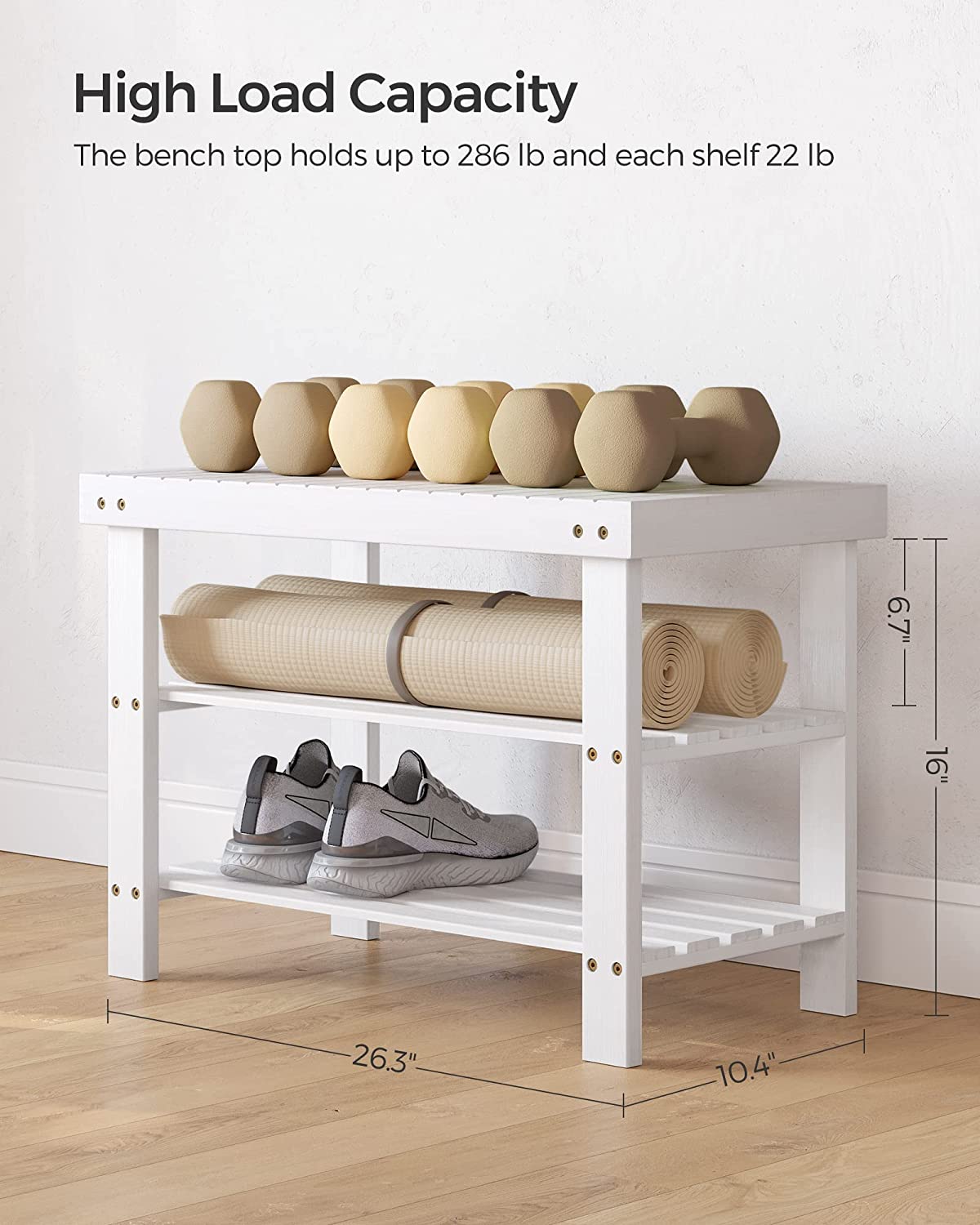 White 3-Tier Bamboo Shoe Rack Bench G220785