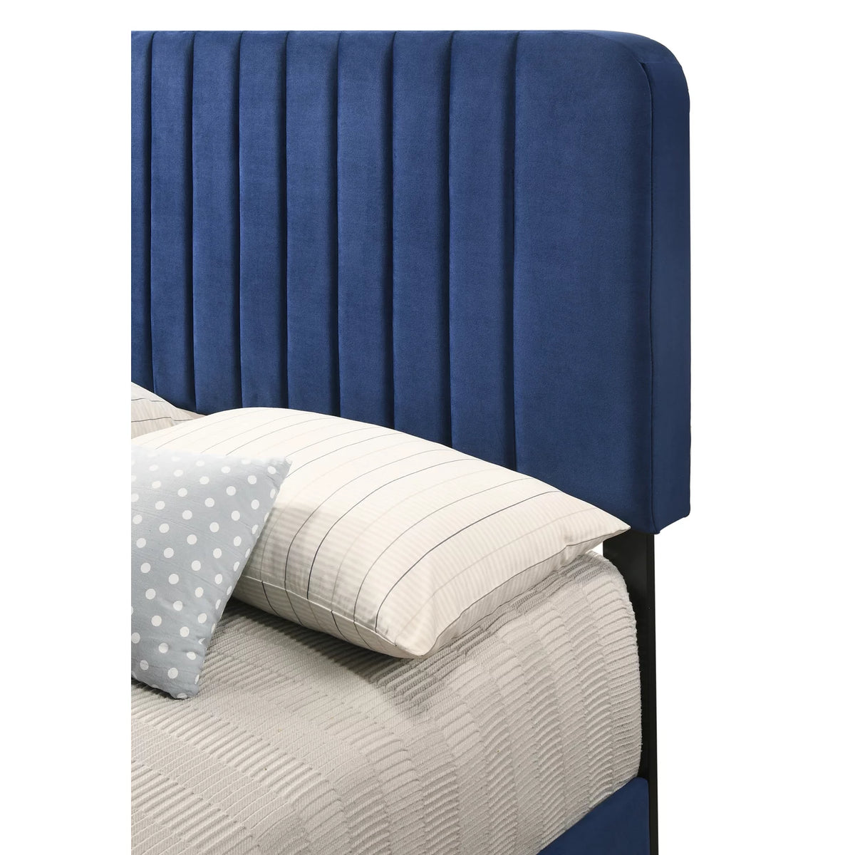 Navy Blue Velvet Upholstered Queen Bed J4816