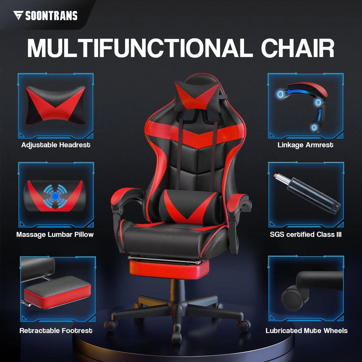 Red Ergonomic Gaming Office Chair with Footrest P672784