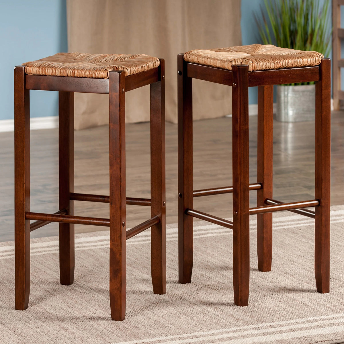 Walnut Finish Wood Bar Stool Set D966891