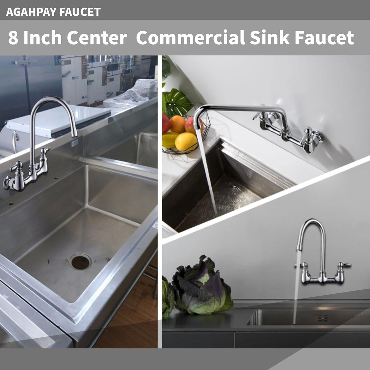 Wall Mount Commercial Sink Faucet with 8 Inch Center N54657