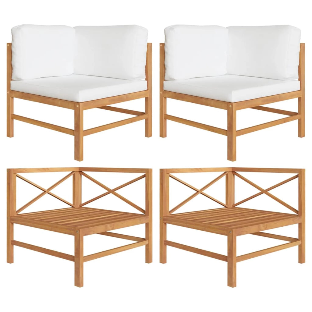 2 pcs Solid Teak Wood Corner Sofas with Cushions X118754