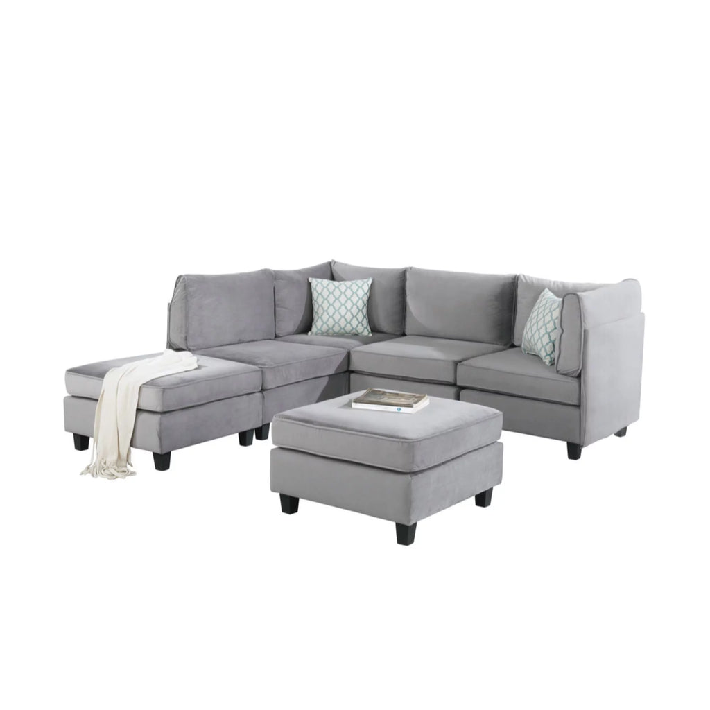 Gray Velvet 6Pc Modular Reversible Sectional Sofa S5137