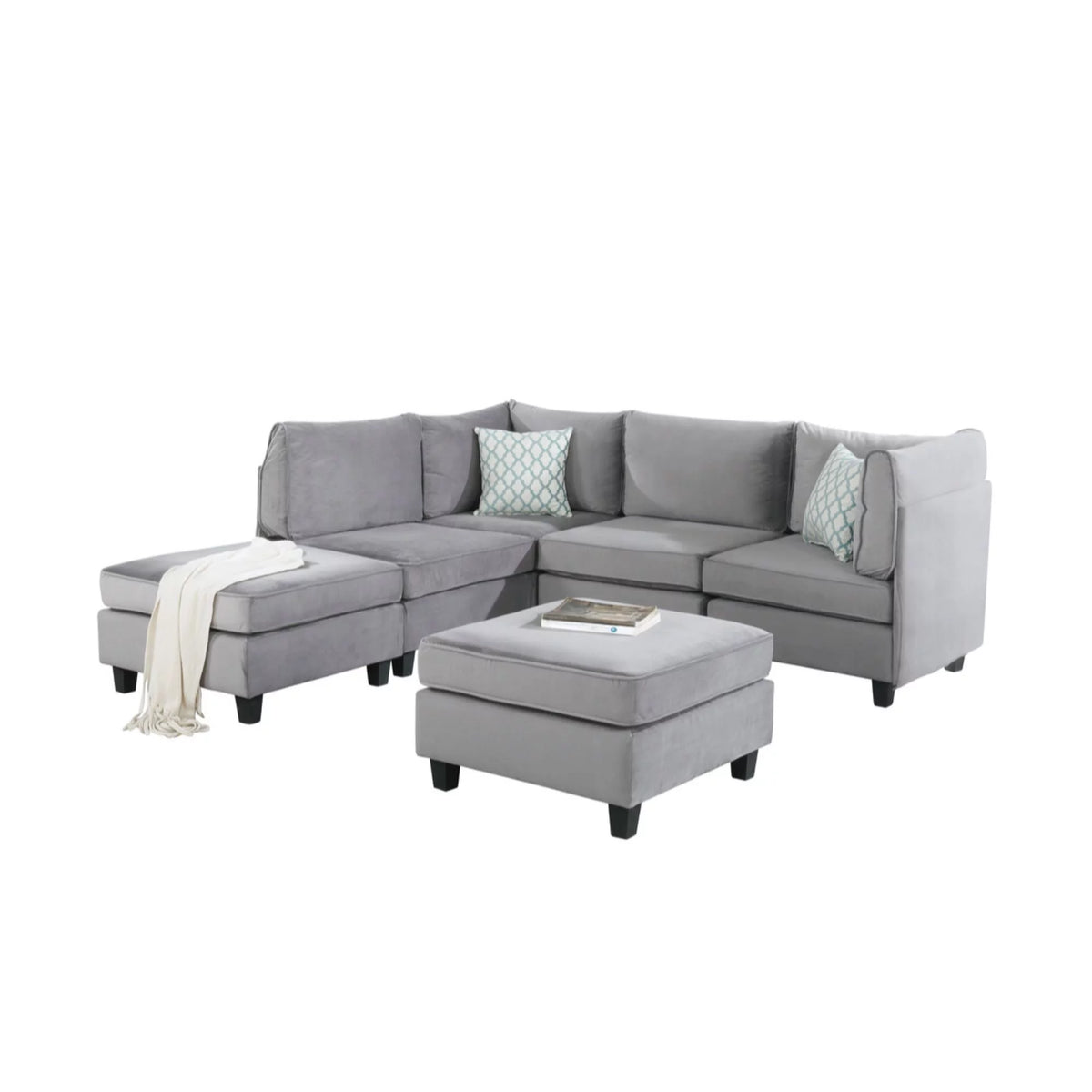 Gray Velvet 6Pc Modular Reversible Sectional Sofa S5137