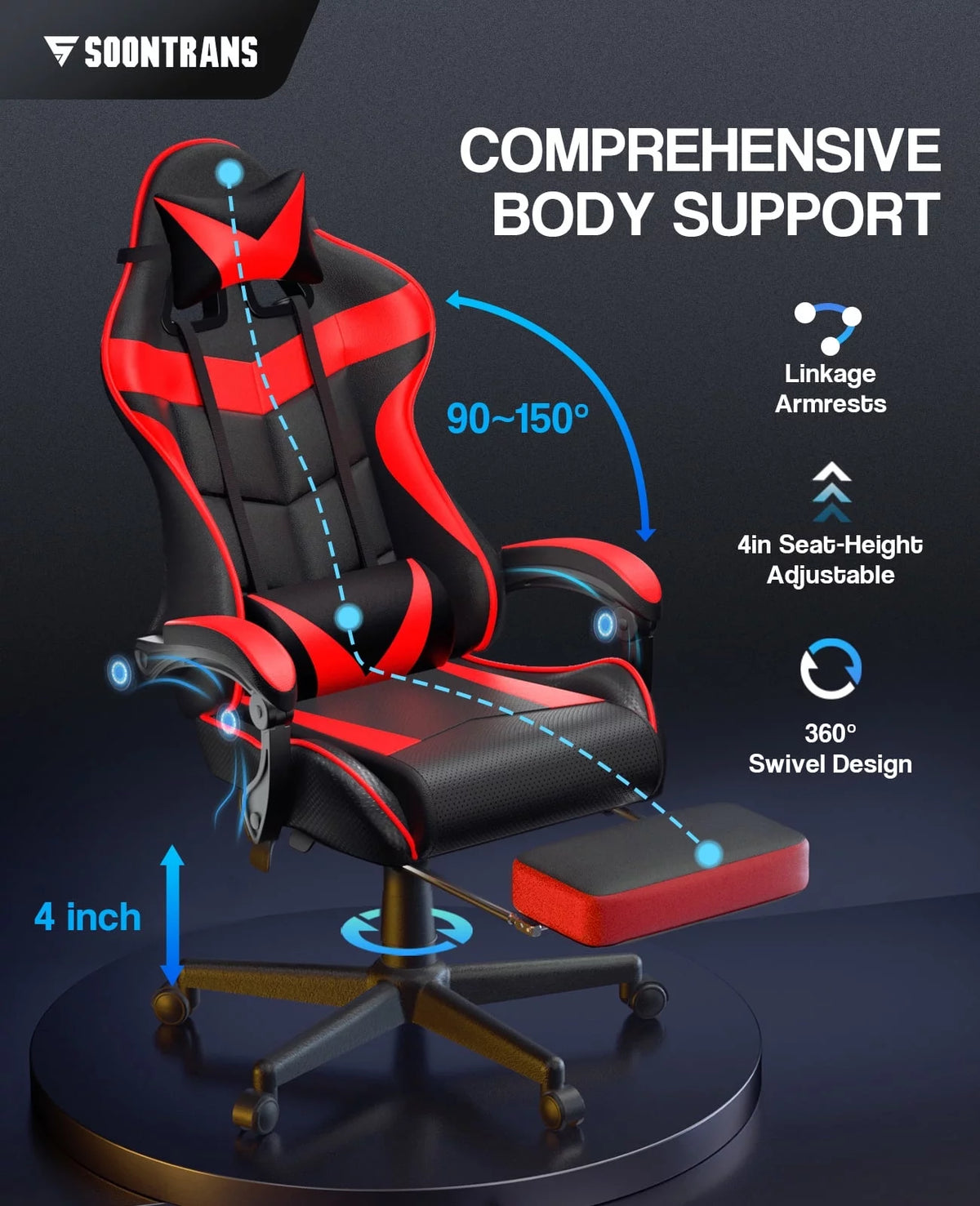 Red Ergonomic Gaming Office Chair with Footrest P672784
