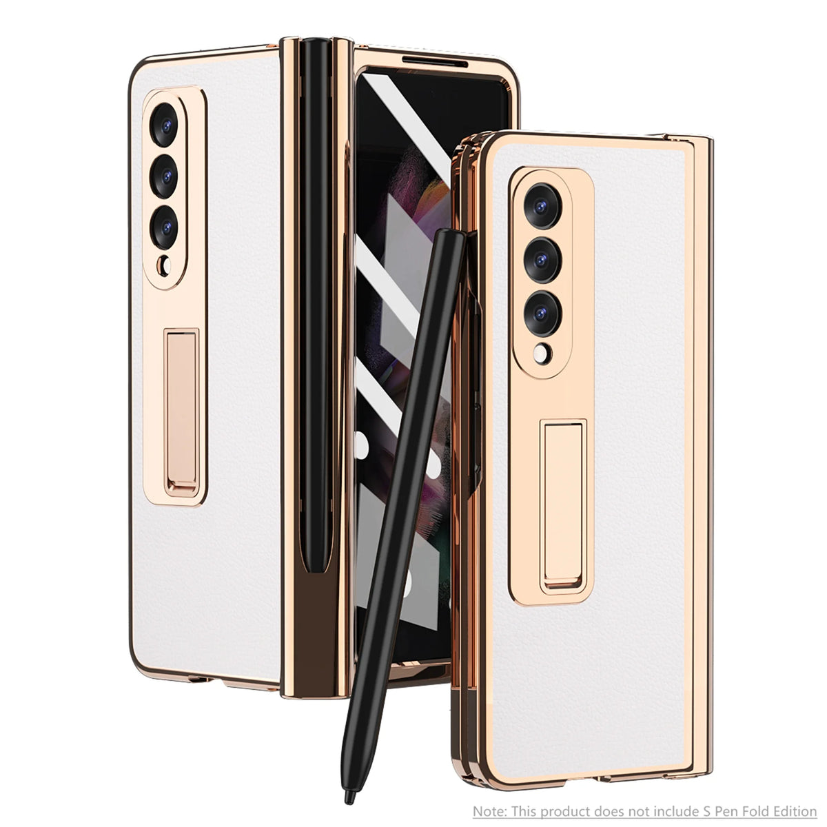 White PC + PU Leather Phone Case for Samsung Z Fold 3 5G E8674