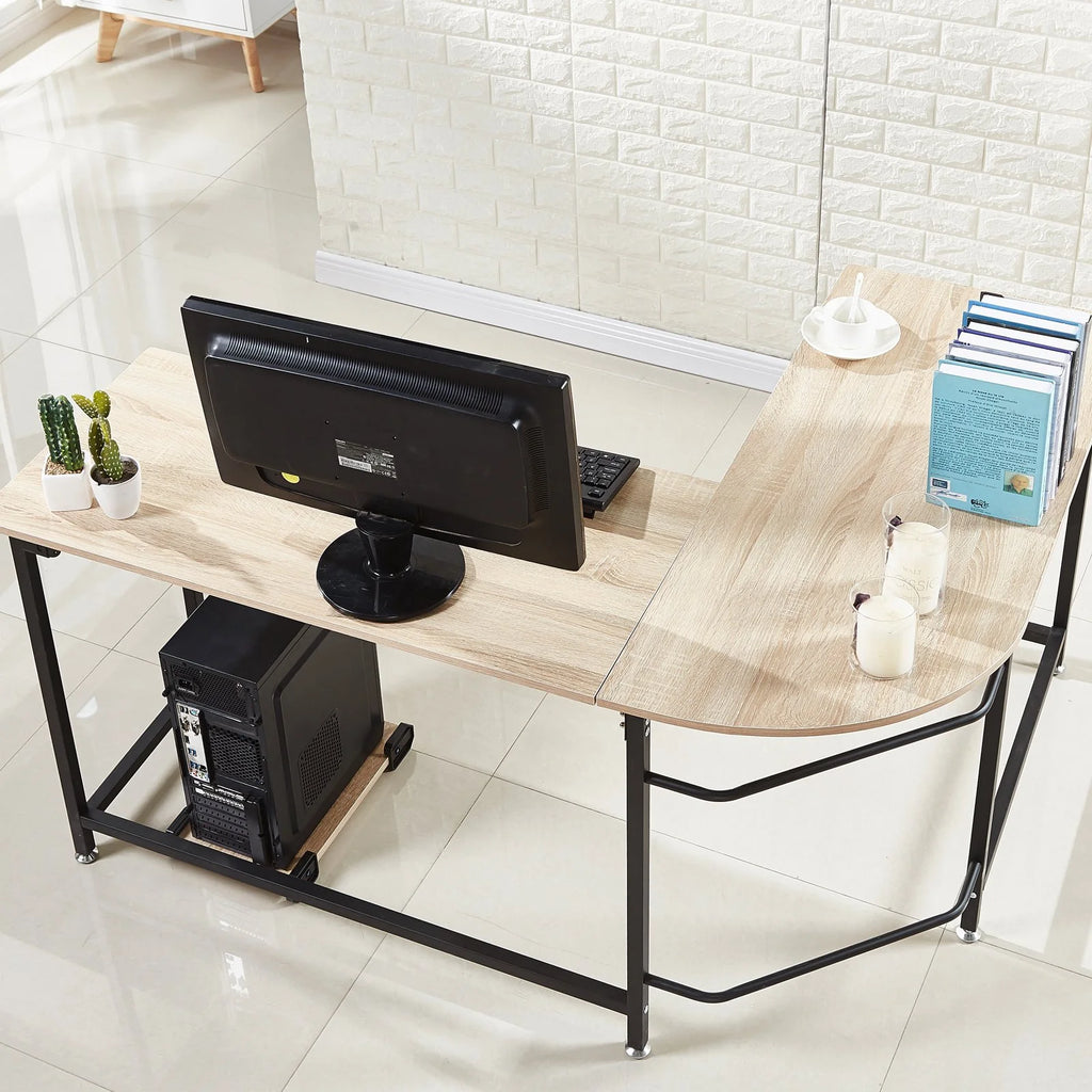 L-shaped Corner Computer Desk Workstation Wood and Metal Large Size Y5475
