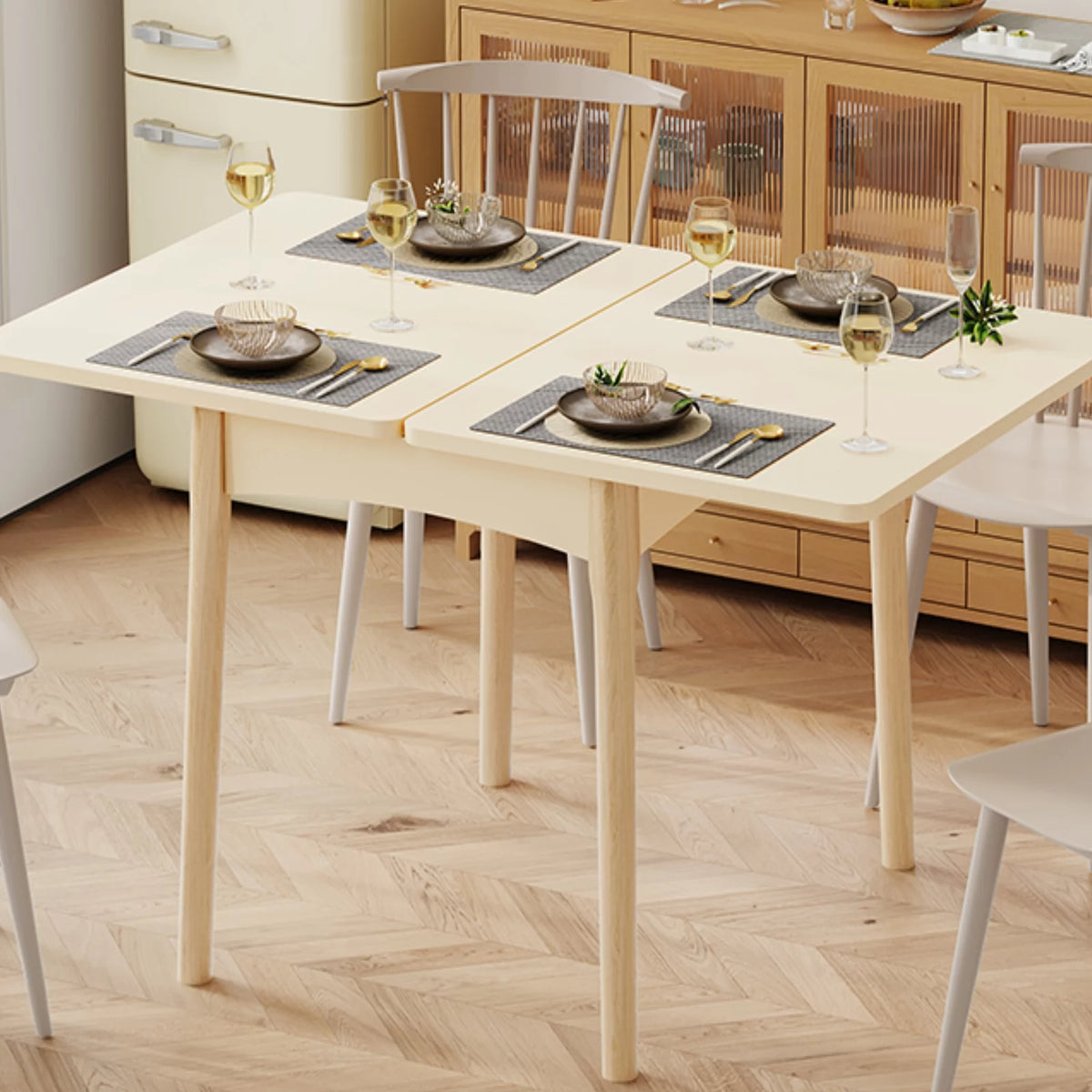 Folding Dining Table with Hidden Storage, Beige B8534