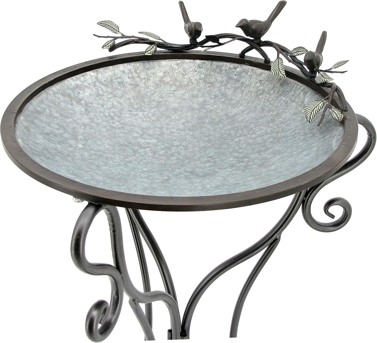 Galvanized Birdbath with Cast Iron Bird Accents U75265