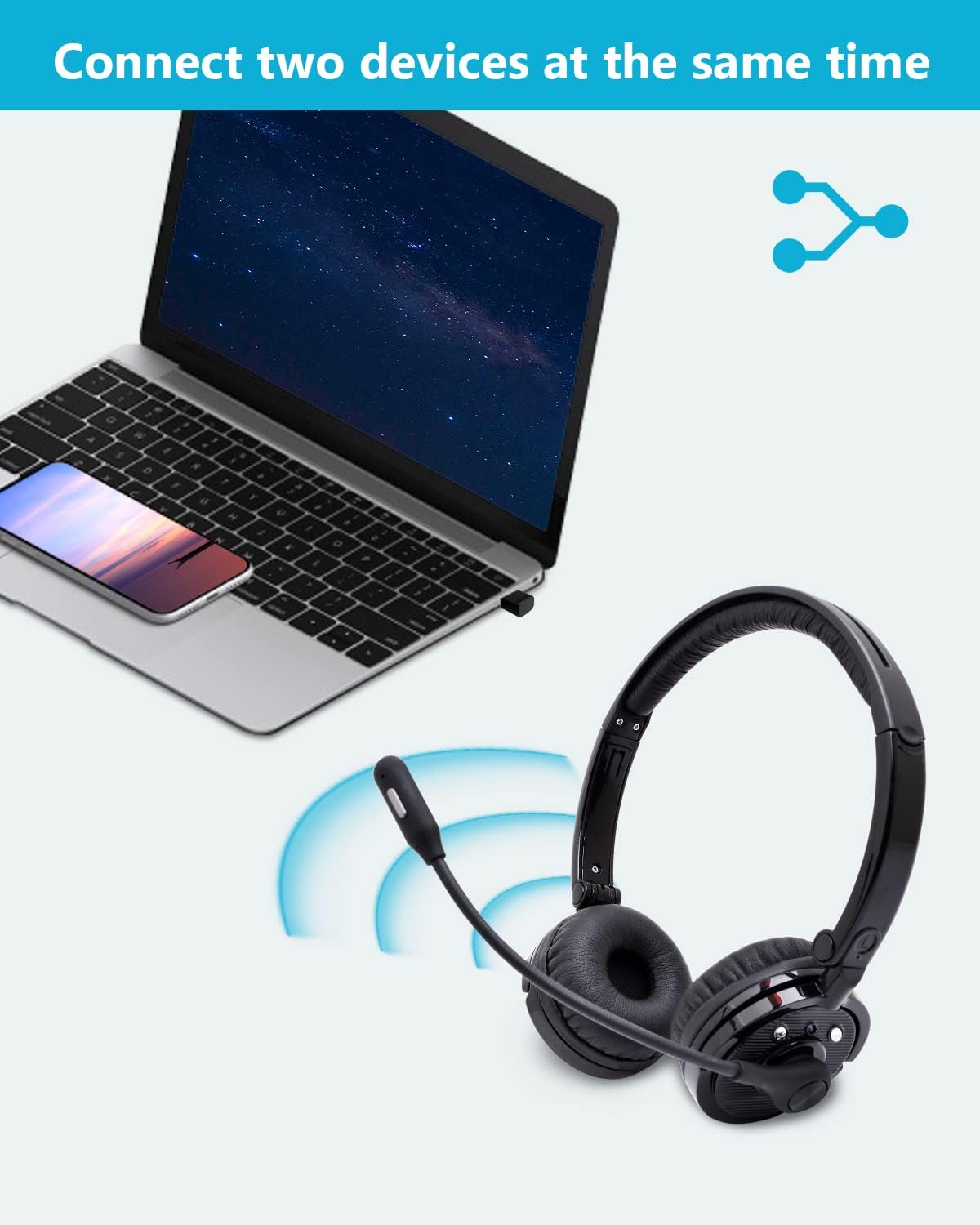 Pack of 2 Wireless Bluetooth Headset with Microphone USB Dongle Q6758