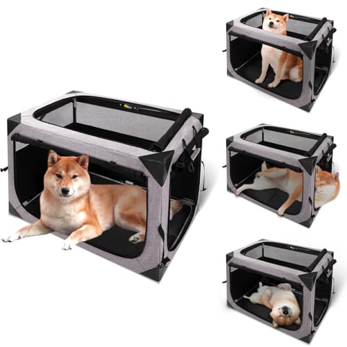 36x25x25 Inch Grey Foldable Dog Crate with 3-Door A51635