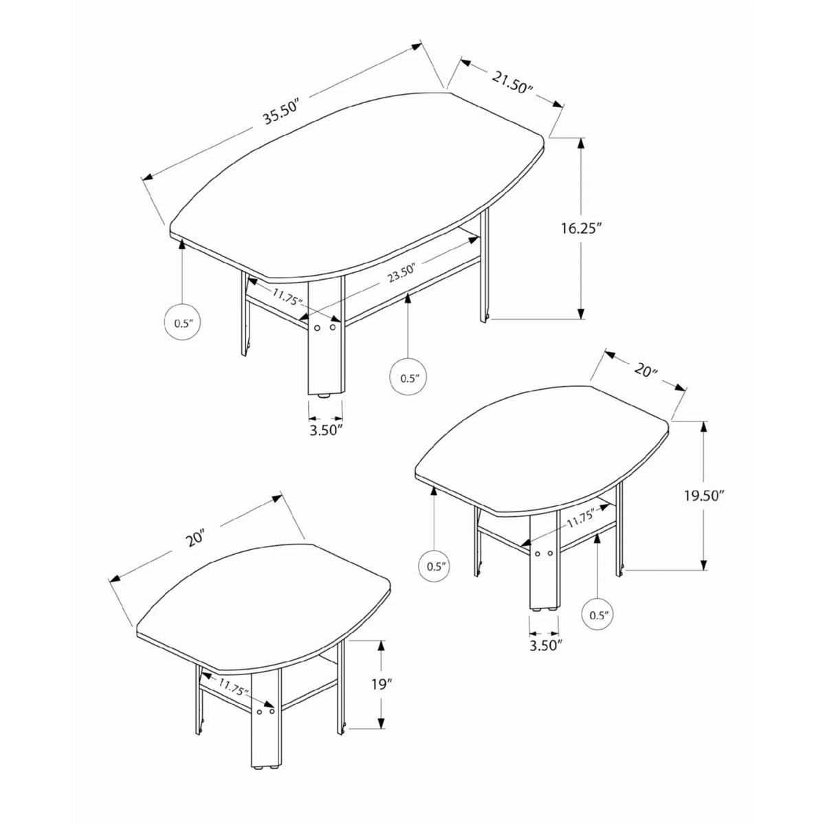 Black 3pcs Table Set U733451