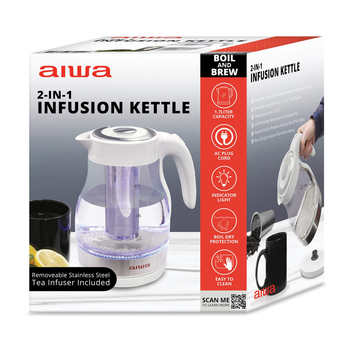 2 in 1 White Infusion Kettle with Removable Stainless Steel Tea Infuser S728093