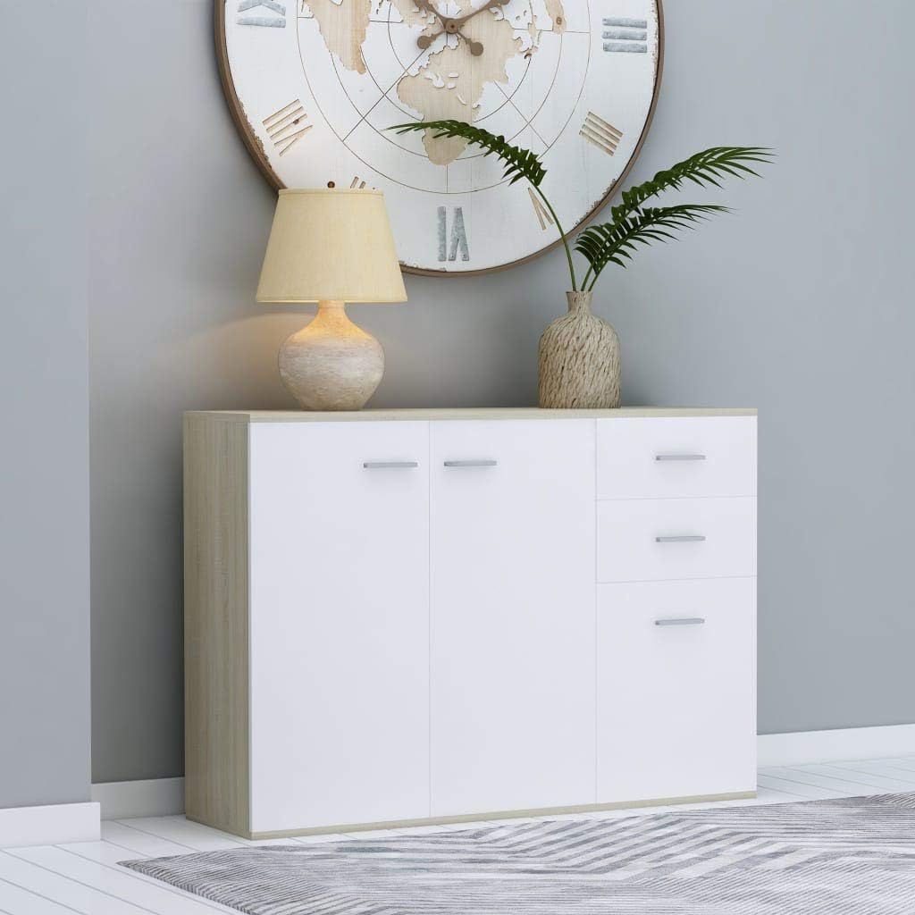 White Sideboard Buffet with 2 Doors and 3 Drawers J383573
